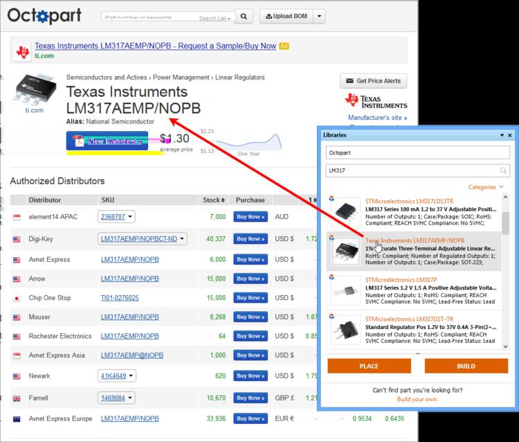 Use the listing's Octopart reference link to open the component's matching Octopart webpage data.