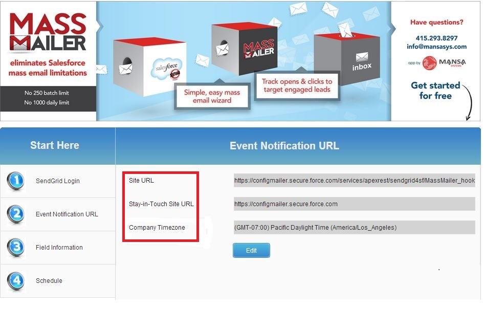 {Your Default Web Address from your MassMailer Site} To set up these two URLs on the MassMailer Setup tab, click (2) Event Notification URL, then click Edit and enter or paste the URLs in the Site