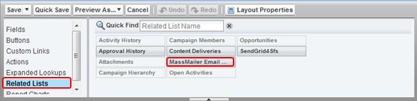 8. Click the wrench icon (settings) beside the MassMailer Email Status related list on the