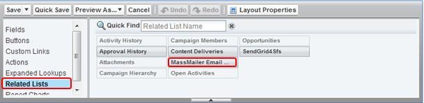Click the wrench icon (settings) beside the MassMailer Email Status related list on