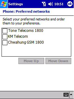 To set preferred networks 1. In phone dialer, tap Tools, Options and then Network. 2. Select Set Preferred Networks (retrieving settings may take a few minutes). 3.