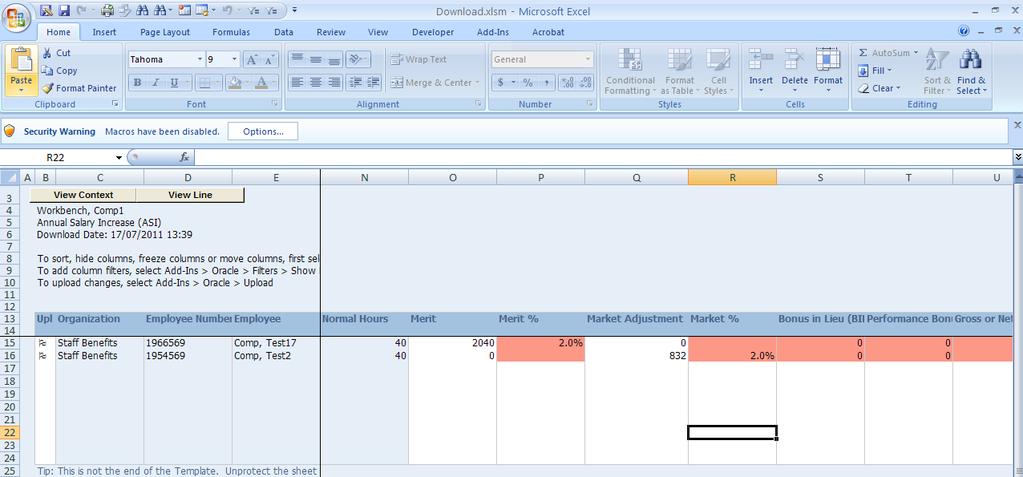 Uploading a Saved Spreadsheet In order to upload a saved spreadsheet you must first log into Compensation Workbench, download a new spreadsheet (follow instructions on pages 20 through 23).