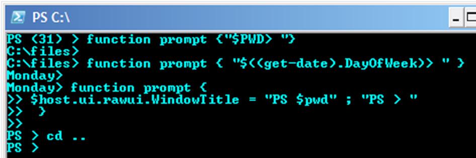 A.1.8 Setting the prompt One of the most common questions people moving to PowerShell ask is, How can I customize my prompt? In cmd.exe, this is done by setting the %PROMPT% variable.