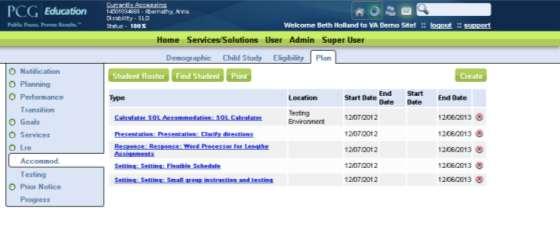 IEP/Modifications On the Accommodations tab, select the program modifications and accommodations as well as state