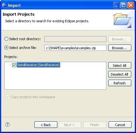 3.3.2 Importing PIM4Agents projects In this section we explain how to import the SenderReceiver PIM4Agents example project that is delivered with the SHAPE Toolsuite into the workbench.