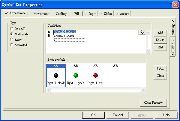 3.13. In the Conditions setup box, configure A as VPort254_DI1=0 and B as VPort254_DI1=1.