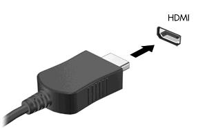 To connect a video or audio device to the HDMI port: 1. Connect one end of the HDMI cable to the HDMI port on the computer. 2.