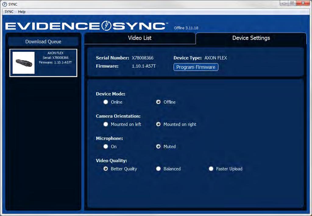 3. Click SYNC and select SYNC. 4. Click the Device Settings tab. 5. Click SYNC, select Mode, and then select Offline or MDT. 6. Configure the device as appropriate (Figure 95, Figure 96).