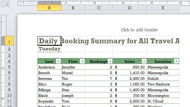 Normal view: This is the default Excel view, and the one you ll usually want to use when creating and editing workbooks. Row and column headers are displayed.