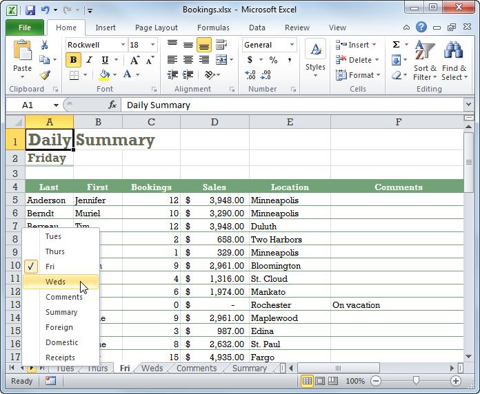Managing Workbooks Selecting and Switching Between Worksheets By default, Excel workbooks contain three worksheets. You can make one worksheet active at a time or select multiple worksheets at once.