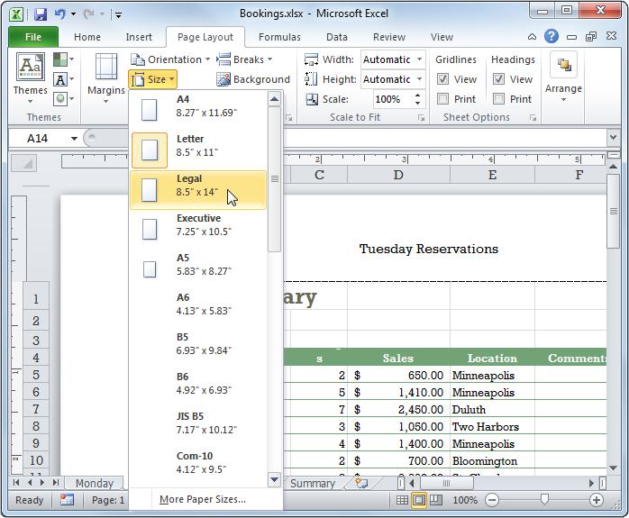 Managing Workbooks Adjusting Paper Size and Print Scale If you plan to print a worksheet on paper that isn t Letter size, you ll need to select a different paper size in Excel.