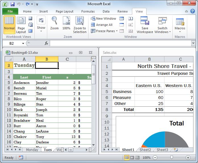 Click the Excel button in the taskbar and select the window you want to view.