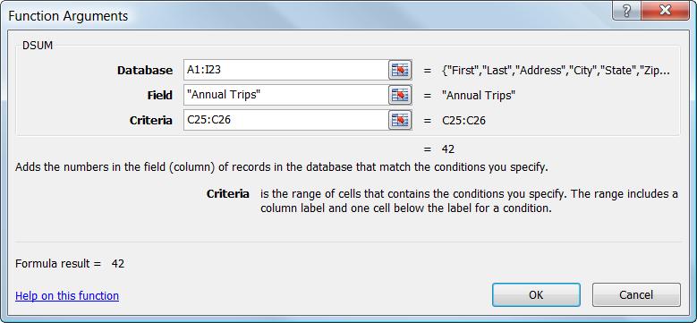 More Functions and Formulas Using Database Functions (DSUM) Excel s database functions perform calculations only for records that meet the criteria you specify.