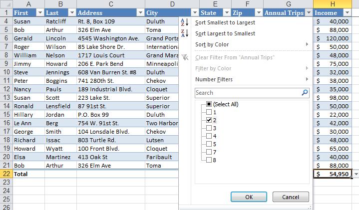 Working with Tables Filtering a Table When you create a table, a filter button that looks like a list arrow is added to the header of each column in the table.