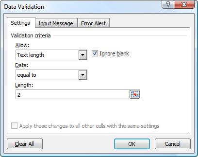 Working with Tables To remove validation criteria, select the cells that contain the validation you want to remove, and click the Data Validation button in the Data Tools group on the Data tab.