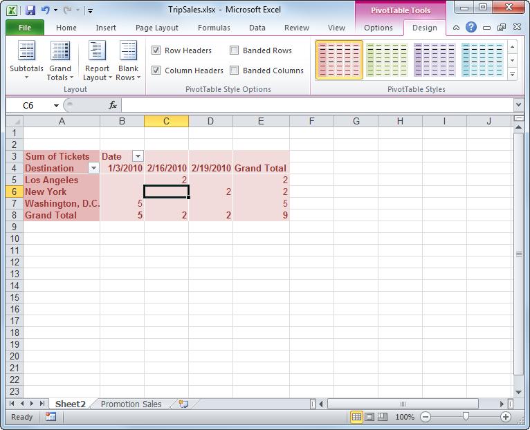 Working with PivotTables Formatting a PivotTable You can quickly format a PivotTable with Excel s built-in styles and style options. Apply a built-in style 1. Select a cell in the PivotTable.