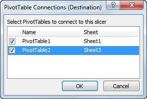 Working with PivotTables Sharing Slicers Between PivotTables If you re working with a workbook that has several different PivotTables, it s likely that you ll want to apply the same filter to other