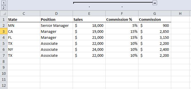 Tips Excel will only outline numerical data that is related by a sum or subtotal formula. It cannot outline text data or numerical data that is not totaled by a formula. 1.