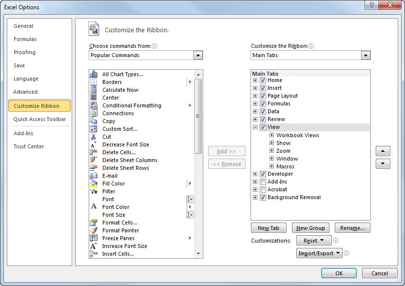 Customizing Excel Customizing the Ribbon One of the most useful features in Office 2010 is that you can customize the Ribbon.