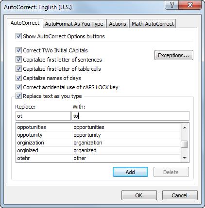 Customizing Excel Using and Customizing AutoCorrect AutoCorrect automatically corrects many common typing and spelling errors as you type.