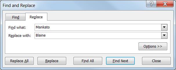 Excel jumps to the first occurrence of the word, phrase, or value that you entered. 4. Click the Find Next button again to move on to other occurrences. When you re finished, click Close.