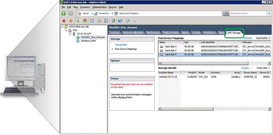 Lab Validation: EMC Unified Storage 14 Figure 11. New vsphere integration ESG Lab also examined VMware-aware Unisphere, which allows a storage administrator to look into a virtual infrastructure.