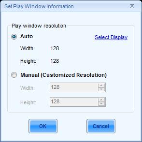Fig. 9-48 Set play window information Method one: check "Auto", click "Select Display" to select the client, and direct read the size of the load display screen of the client and take it as the size