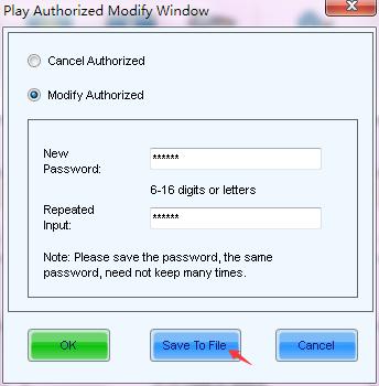 Fig. 9-104 Modify authorized 3) Generating authorization documents Once the password is set, click on Save to File, to save the authorized file to the