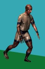 The human subject, with markers attached, was scanned using the Cyberware whole body scanner. Motion capture data were acquired for the same subject with the same markers attached.