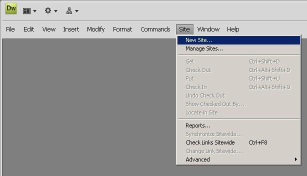 2. Set up a new site Open Dreamweaver and click on