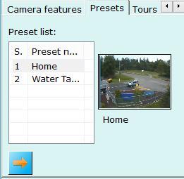 4 Presets This tab lists configured presets for selected camera. Click on any preset name from the list to select it.