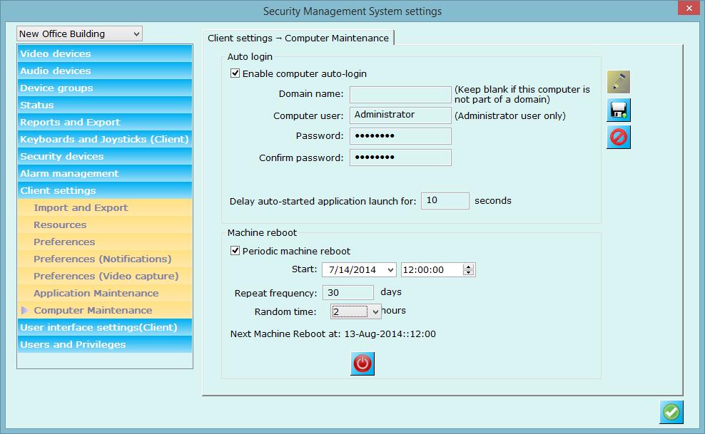 3.8.7 Computer Maintenance From this tab, you can configure auto-logging into computer when computer starts.