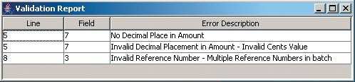 Example Validation Report Example Batch File with errors Correcting Batch File Errors Errors can be corrected directly in the View File window.