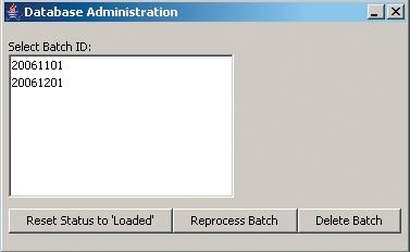 Batch Administration Resetting Batches Batch Files can be reprocessed in their entireity by clicking the "Reset Status to 'Loaded'" button.