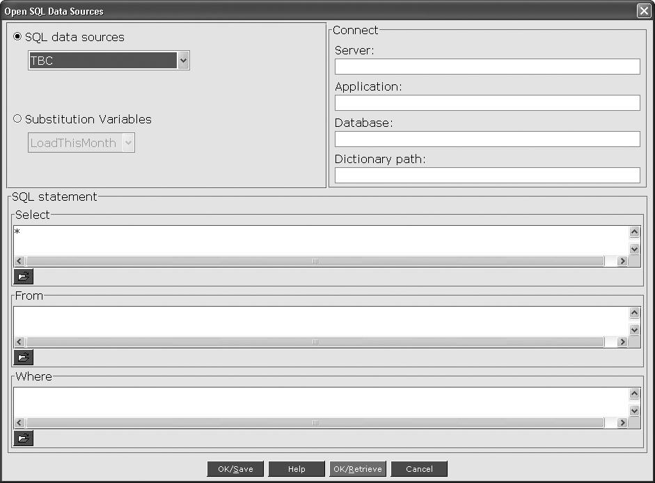 Figure 5-20: You map a relational source using the Open SQL Data Sources dialog box.