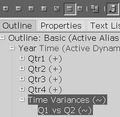 10. Right-click Q1 vs Q2 and select Edit Properties. 11. In the Member Properties dialog box, select the Formula tab.