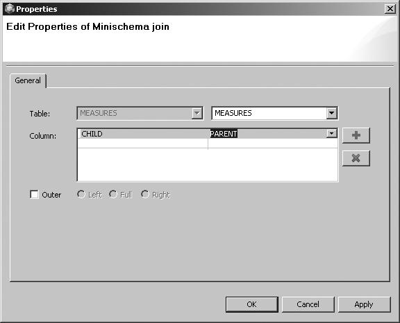 Here, you can edit the properties of a minischema join. 2. Select the Measures table from the second drop-down list. 3.