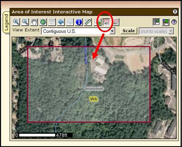 3. You should then get an aerial image of your property vicinity. Click the red rectangle button that says AOI and use your mouse to draw a rectangle around your property (Figure 7-6).