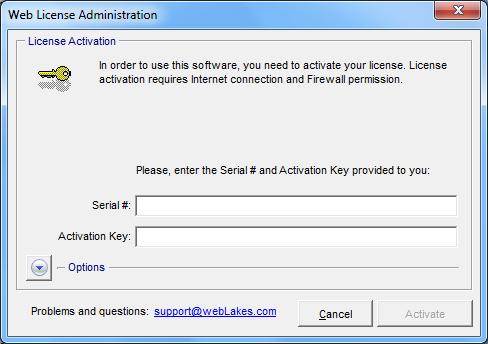Step 5: Step 6: Enter the Serial # and Activation Key provided to you by e-mail and click the Activate button.