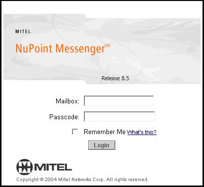 NuPoint Messenger - Unified Messaging User Guide The following login window will appear when you open the Voicemail folder in your e-mail client: Once you have entered your login data, you will have