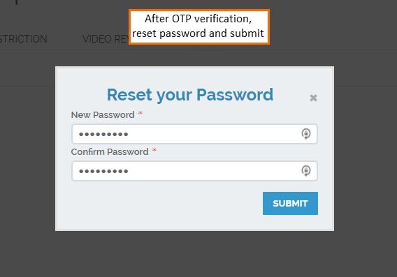 After OTP verification, reset password and submit.