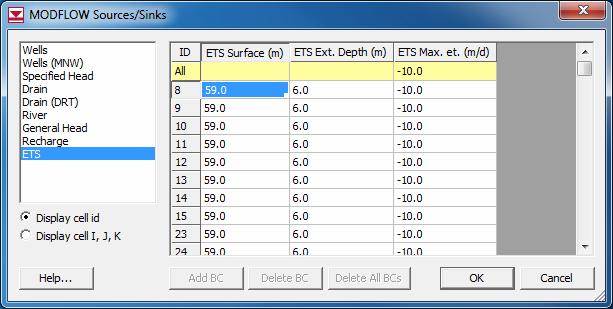 6. Select on the ETS item in the list box on the left side of the dialog. 7. Enter -10.0 in the All row for ETS Max. et.. Figure 7. Changing the ET rate to a key value of -10.