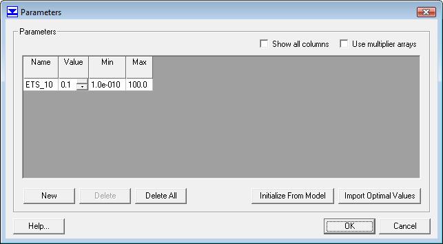 Figure 8. MODFLOW Parameters dialog. 12. Click OK to exit the Parameters dialog. 24 Saving and running MODFLOW We re ready to save our changes and run MODFLOW. 1. Select the Save button (or the File Save menu command).