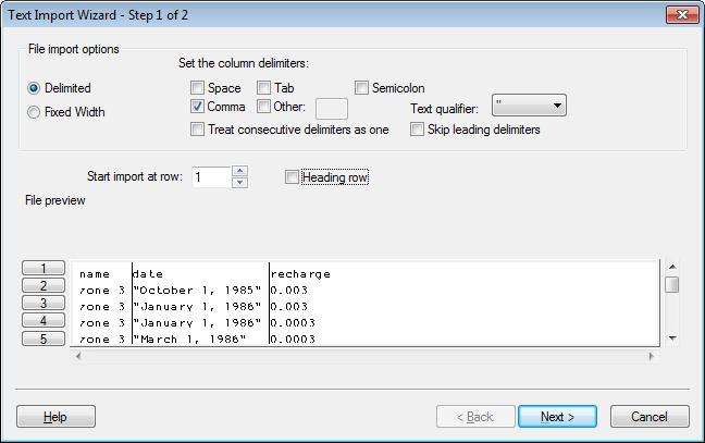 Figure 3. Text Import Wizard 4. Turn on the Heading row check box and click the Next button. 5.
