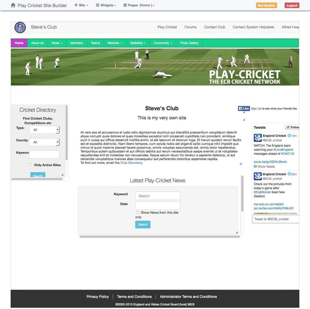 The Site Builder Introduction The play-cricket Site Builder is the place to visit when making changes to the site s content.