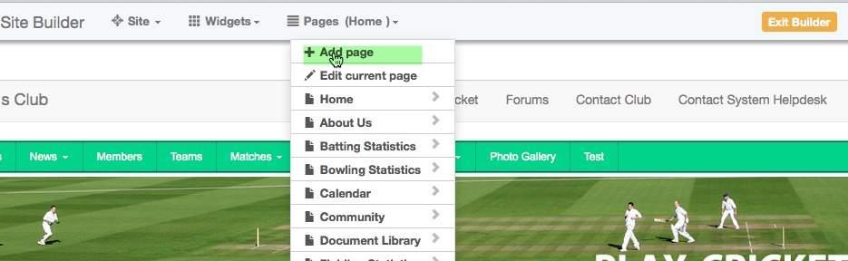 How to add a page There will be occasions where you want to add a new page - perhaps for junior teams, fund raising events, club history etc. From the Pages drop down list, select Add page.