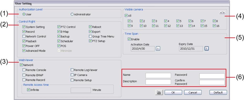 without saving the setting. After clicking Add or Edit, you may customize the user control setting.