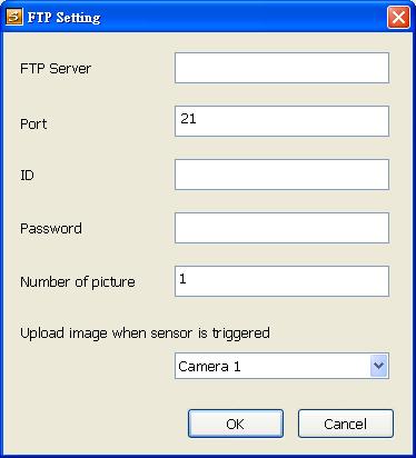 To Setup FTP Setting 1. Next to the File Transmission via FTP check box, click Detail. 2. In the FTP Setting dialog box, enter the FTP IP, port, user ID and password. 3.