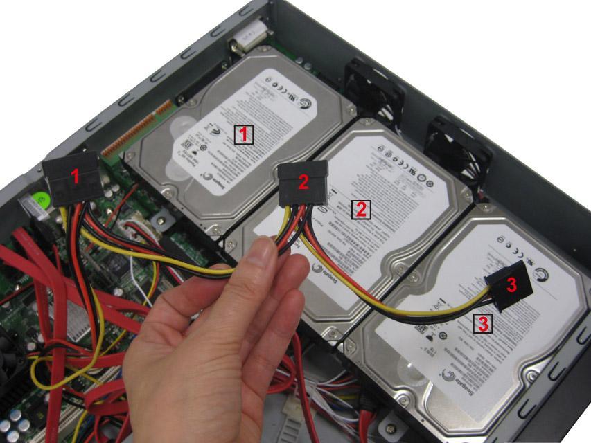 7. Plug the power cables and SATA