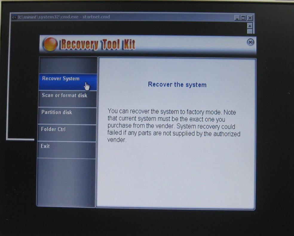11. When Recovery Tool Kit window appears, click Recovery System. 12.